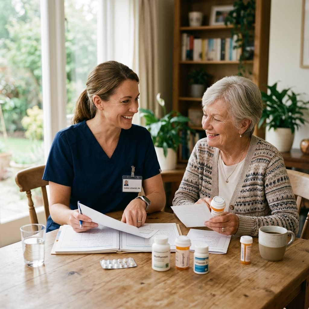 Nurse explaining medications safely to patient